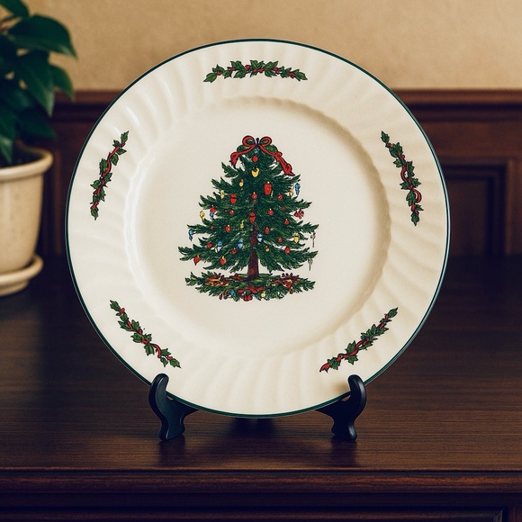 Christmas Village Other - Christmas Village Christmas Tree Dinner Plate – 10.5” Porcelain Display Piece